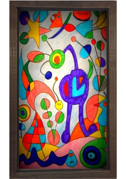 Renkli Yuvarlak Soyutluklar Tablosu-Siyah Ahşap Çerçeve - 50 x 70