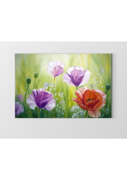 Kırmızı Mor Çiçekleri Tablosu-Çerçevesiz - 50 x 90