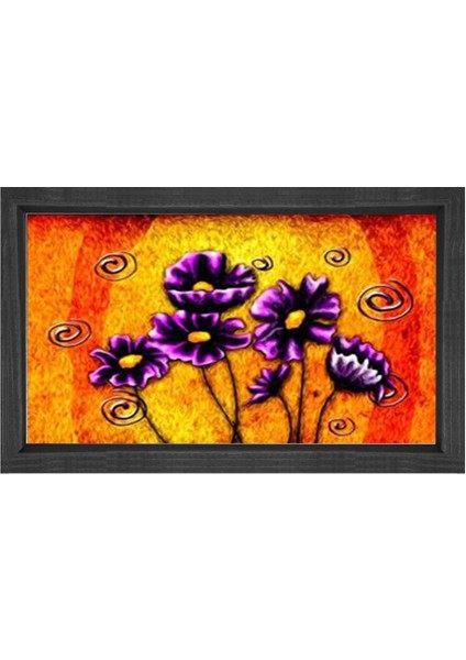 Mor Menekşe Çiçekleri Tablosu-Siyah Ahşap - 40 x 60