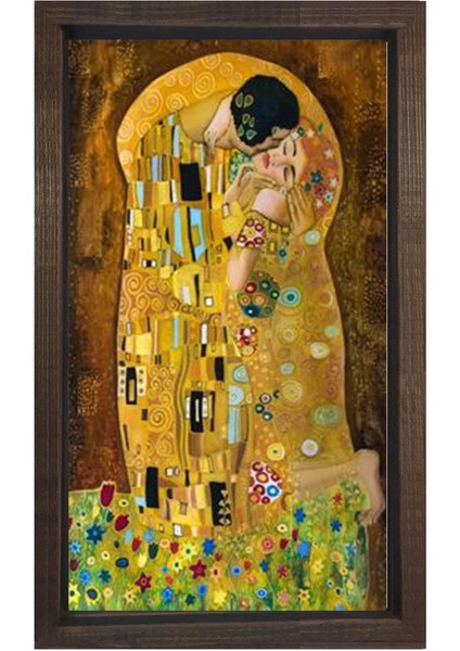 Öpücük Tablosu-Kahverengi Ahşap - 70 x 100