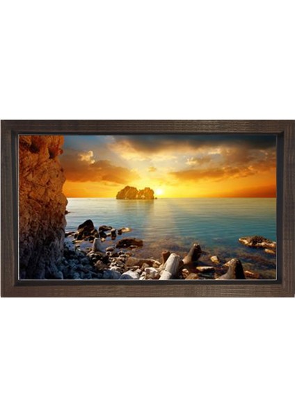 Gün Doğumu Deniz Tablosu-Kahverengi Ahşap Çerçeve - 50 x 70