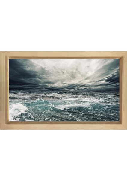 Fırtınalı Deniz Tablosu-Naturel Ahşap Çerçeve - 50 x 90