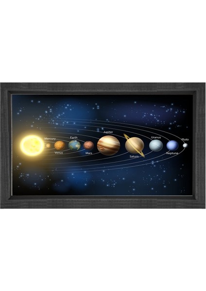 Güneş Sistemi Tablosu-Siyah Ahşap - 50 x 70