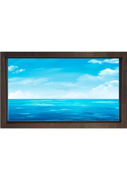 Gökyüzü ve Deniz Tablosu-Kahverengi Ahşap Çerçeve - 50 x 70