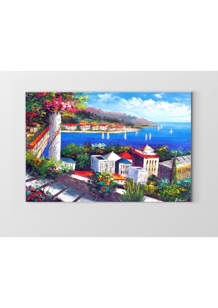 Deniz Kıyısında Şehir Tablosu-Çerçevesiz - 50X70