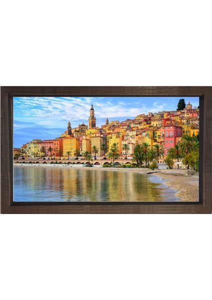 Kıyı ve Şehir Tablosu-Kahverengi Ahşap - 50 x 70