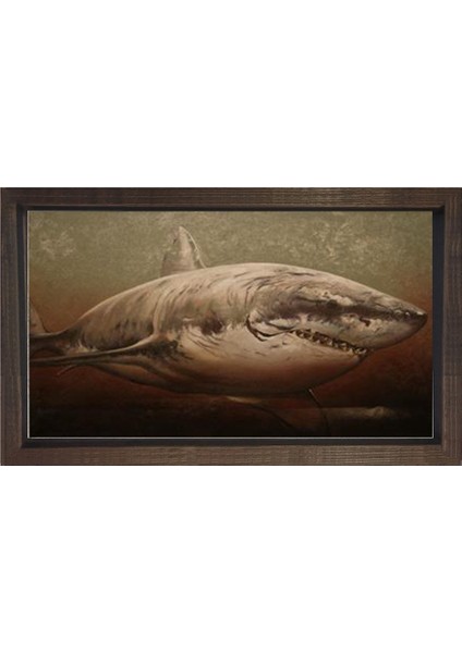 Köpek Balığı Tablosu-Kahverengi Ahşap - 50 x 70