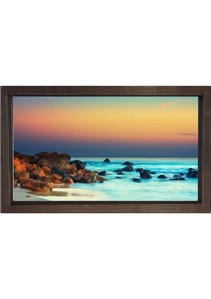 Deniz Kayalık Manzarası Tablosu-Kahverengi Ahşap Çerçeve - 50 x 70