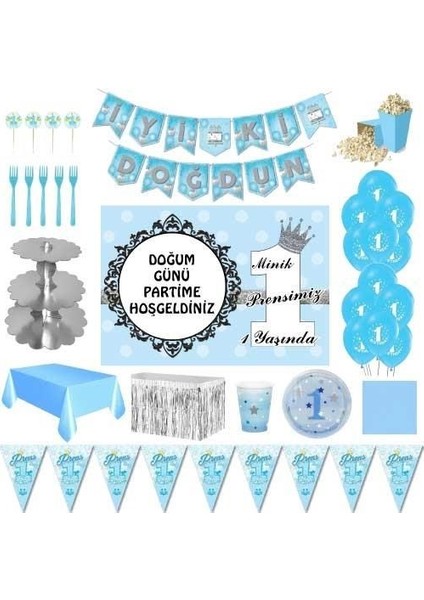 1 Yaş Erkek Afişli Lüks Doğum Günü Parti Süsleri 8 Kişilik