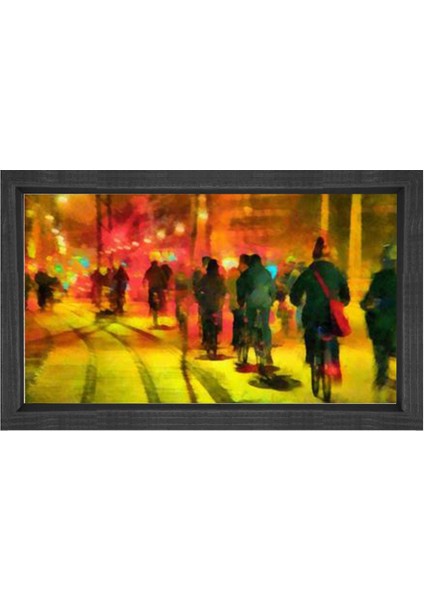 Şehir Sokakları Insanlar Tablosu-Siyah Ahşap Çerçeve - 50 x 70