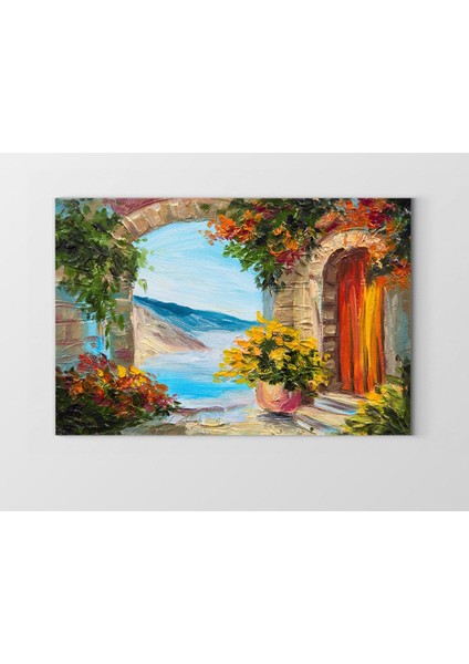 Çiçekli Manzara Yağlıboya Tablosu-Çerçevesiz - 50 x 90