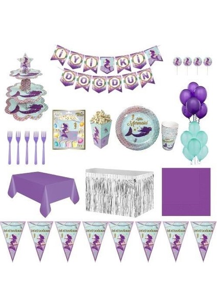 Deniz Kızı Lüks Doğum Günü Parti Malzemeleri Seti Süs 8 Kişilik
