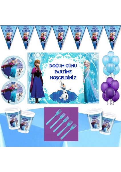 Frozen Elsa 24 Kişilik Doğum Günü Parti Seti Afişli Parti Seti