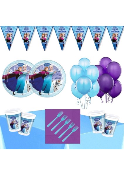 Frozen Elsa 16 Kişilik Doğum Günü Parti Seti Ekonomik Süsler