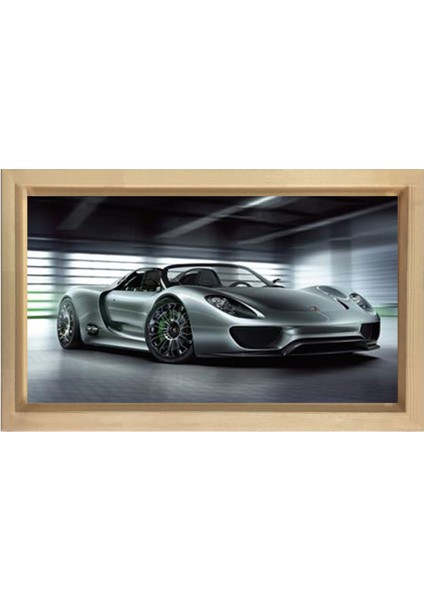 Porsche Gt3 Spider Tablosu-Naturel Ahşap Çerçeve - 50 x 70 cm