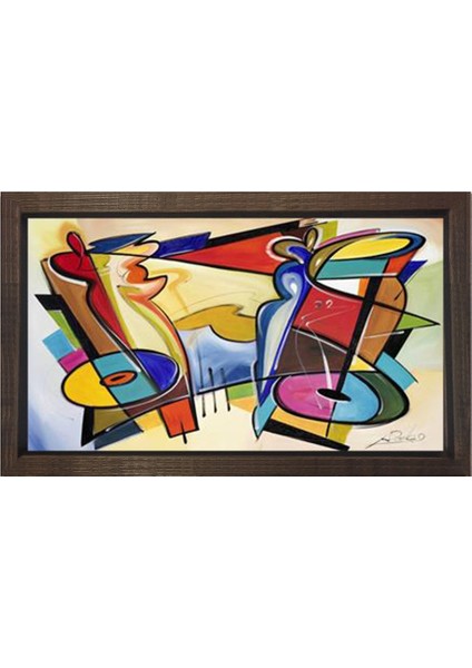 Renkli Soyutluk Tablosu-Kahverengi Ahşap - 45 x 30 cm