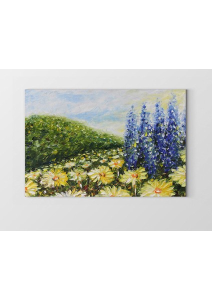 Papatyalar Çiçek Manzara Tablosu-Çerçevesiz - 45 x 30 cm