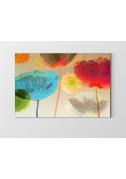 Renkli Gelincik Çiçekleri Tablosu-Çerçevesiz - 45 x 30 cm