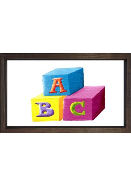 Abc Küp Tablosu-Kahverengi Ahşap Çerçeve - 50 x 90 cm