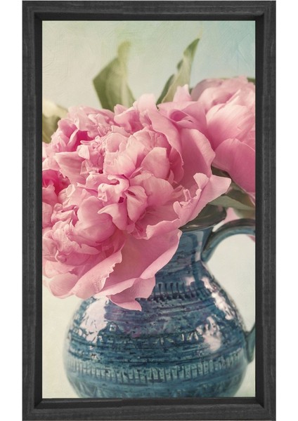 Pembe Çiçekler Vazoda Tablosu-Çerçevesiz - 45 x 30 cm