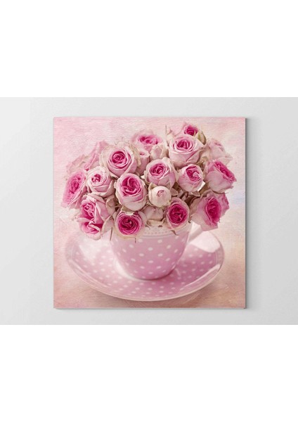 Pembe Çicekler Tablosu-Çerçevesiz - 30 x 30 cm
