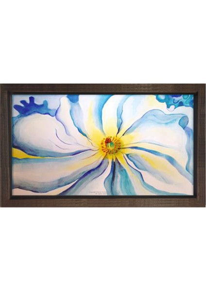 Beyaz Çiçek Tablosu-Kahverengi Ahşap Çerçeve - 100 x 200 cm