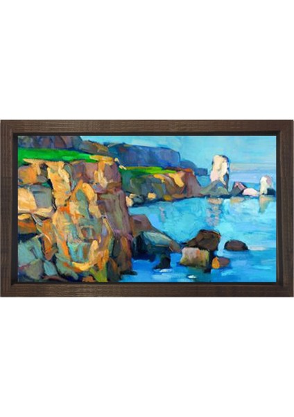 Falezler ve Deniz Tablosu-Kahverengi Ahşap - 45 x 30 cm