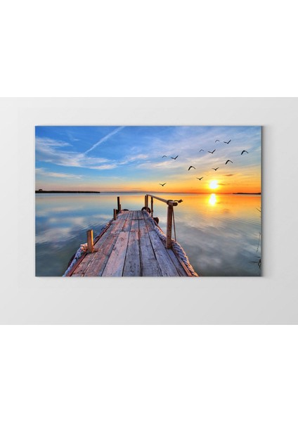 Güneş Batımı ve Iskele Tablosu-Çerçevesiz - 45 x 30 cm