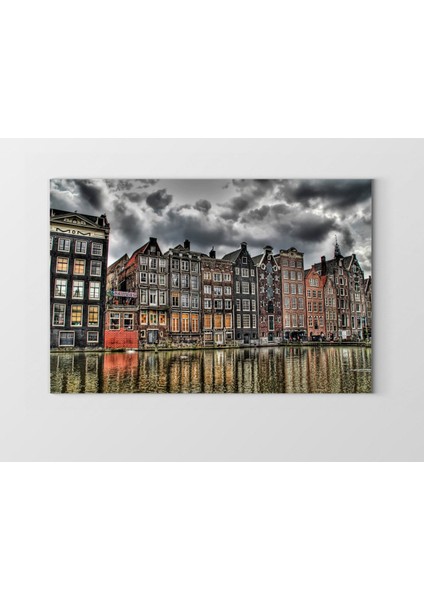 Amsterdam ve Amstel Irmağı Tablosu-Çerçevesiz - 40 x 60 cm