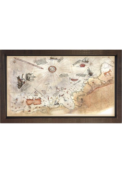 Piri Reis ve Haritası Tablosu-Çerçevesiz - 45 x 30 cm