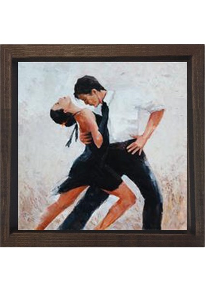 Tangocu Çift Tablosu-Kahverengi Ahşap Çerçeve - 100X100