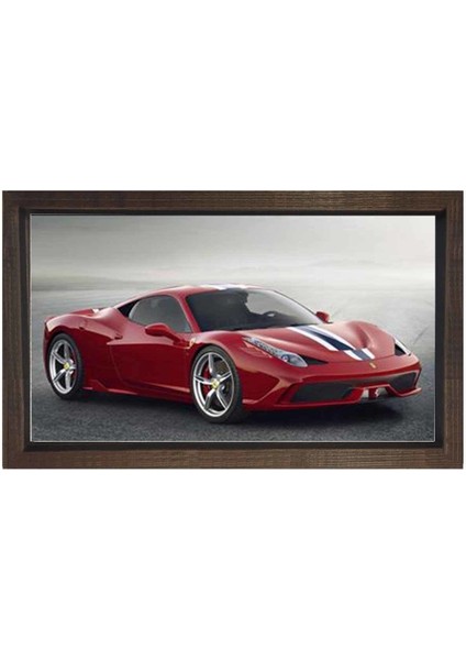 Kırmızı Ferrari Tablosu-Kahverengi Ahşap Çerçeve - 70 x 100 cm