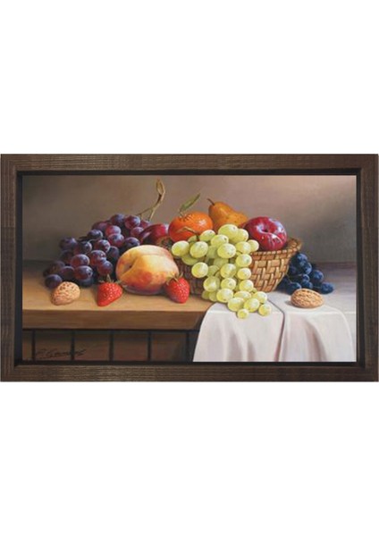 Naturemart Meyveleri Tablosu-Kahverengi Ahşap Çerçeve - 50 x 90 cm