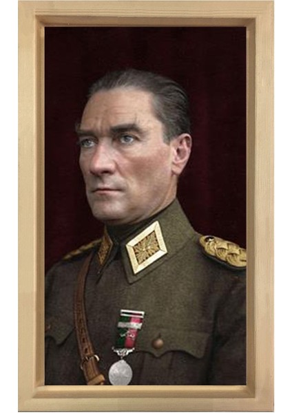 Başkomutan Atatürk Tablosu-Naturel Ahşap Çerçeve - 40 x 60 cm