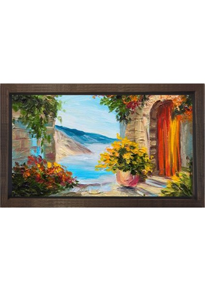 Reprodıksıyon Manzara Tablosu-Kahverengi Ahşap - 45 x 30 cm