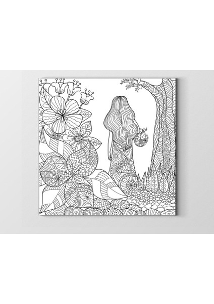 Çiçekler ve Kız, Boyama Tablo Tablosu-Çerçevesiz - 30X30