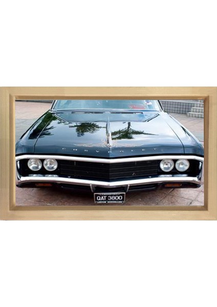 Chevrolet Classic Tablosu-Naturel Ahşap - 45 x 30 cm