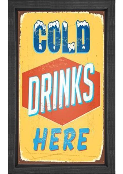 Cold Drink Vintage Afiş Tablosu-Siyah Ahşap - 50 x 70 cm