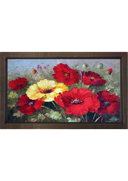Gelincikler Tablosu-Kahverengi Ahşap - 45 x 30 cm