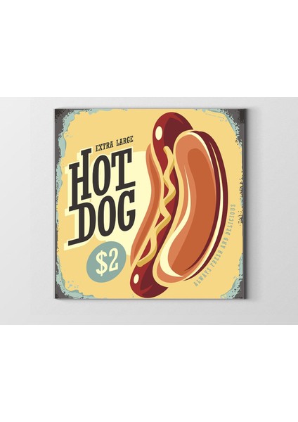 Hot Dog Vintage Restoran Afiş Tablosu-Çerçevesiz - 30X30