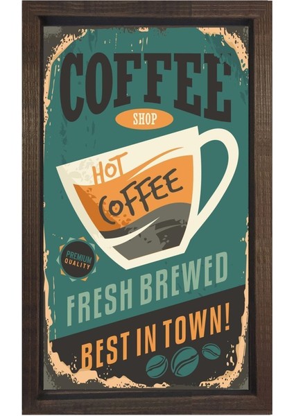 Best Coffee Vintage Reklam Tablosu-Kahverengi Ahşap Çerçeve - 50 x 90 cm