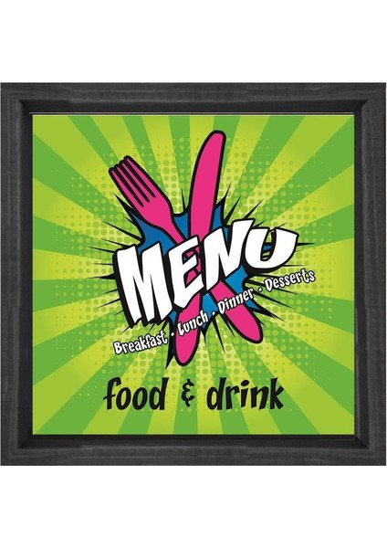 Menu Yemek,içmek Tablosu-Siyah Ahşap Çerçeve - 50X50