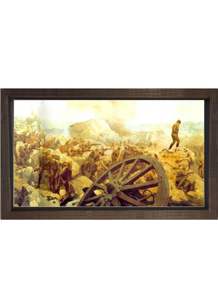 Atatürk ve Büyük Taarruz Tablosu-Kahverengi Ahşap Çerçeve - 50 x 90 cm