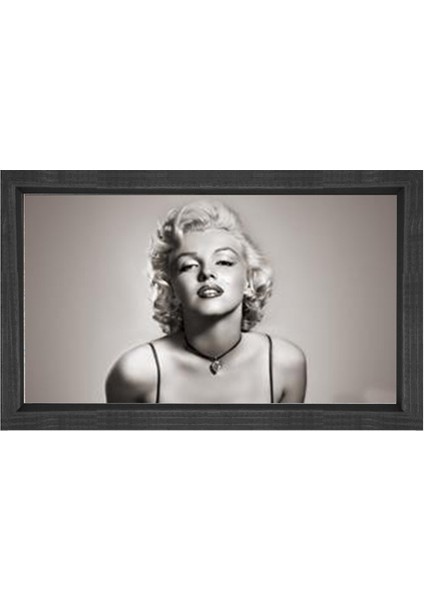 Marilyn Monroe Siyah Beyaz Tablosu-Siyah Ahşap Çerçeve - 50 x 90 cm