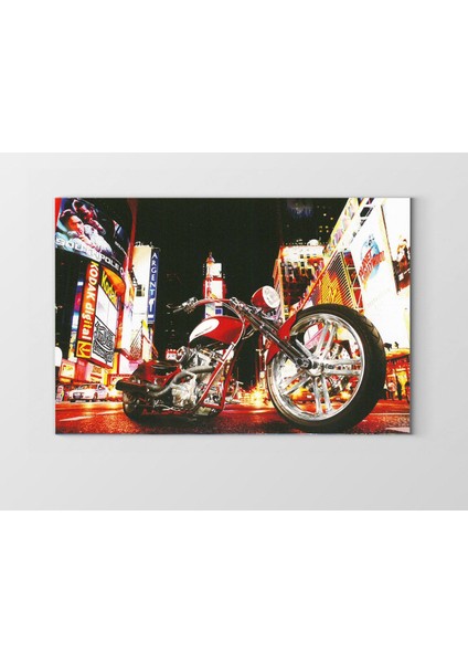 Vintage Motorsiklet ve Şehir Tablosu-Çerçevesiz - 45 x 30 cm