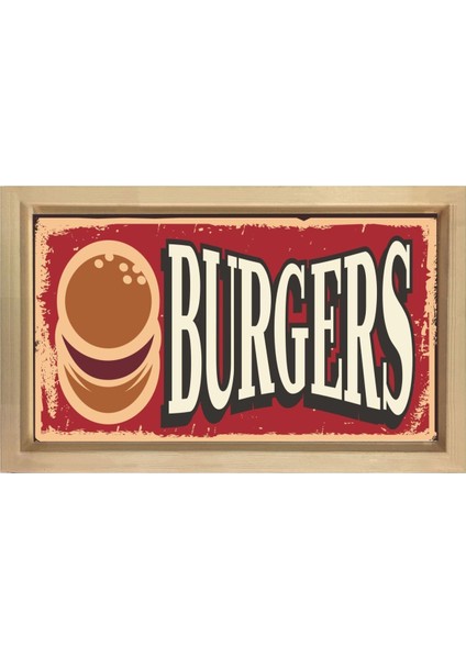 Burgers Reklam Vintage Afişi Tablosu-Naturel Ahşap - 50 x 90 cm