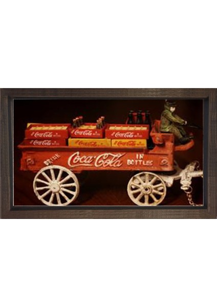 Vintage Coke Cola Arabası Tablosu-Kahverengi Ahşap - 45 x 30 cm