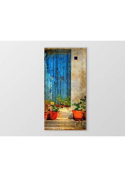 Köy Kapısı Çiçekli Saksılar Tablosu-Çerçevesiz - 50 x 90 cm