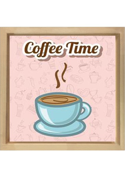 Kahve Zamanı Coffee Time Tablosu-Naturel Ahşap Çerçeve - 70X70