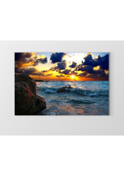 Güneş Batımı ve Deniz Kıyısı Tablosu-Çerçevesiz - 45 x 30 cm